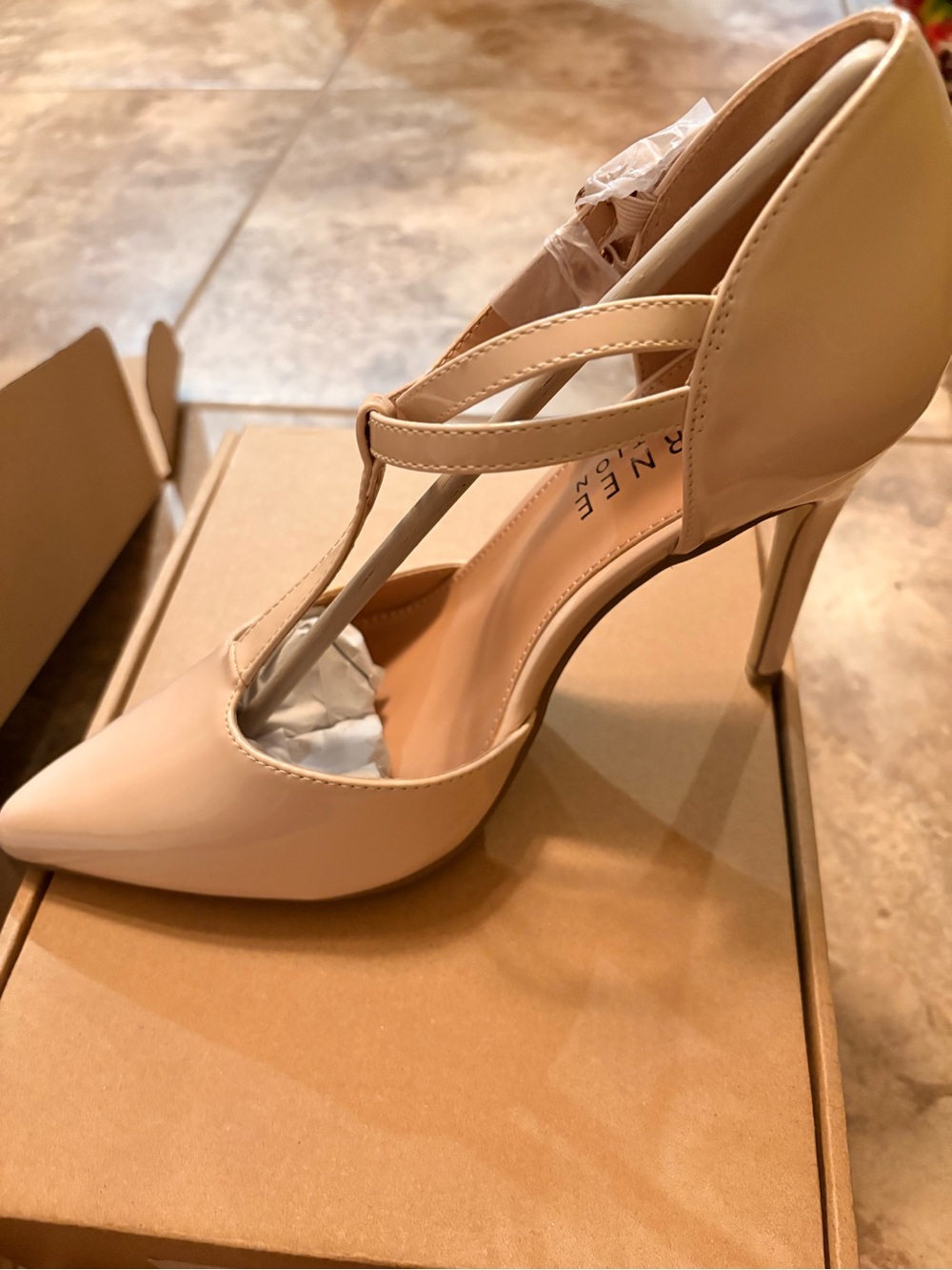 Aerin Nude Pointed-Toe T-Strap Stiletto Pumps